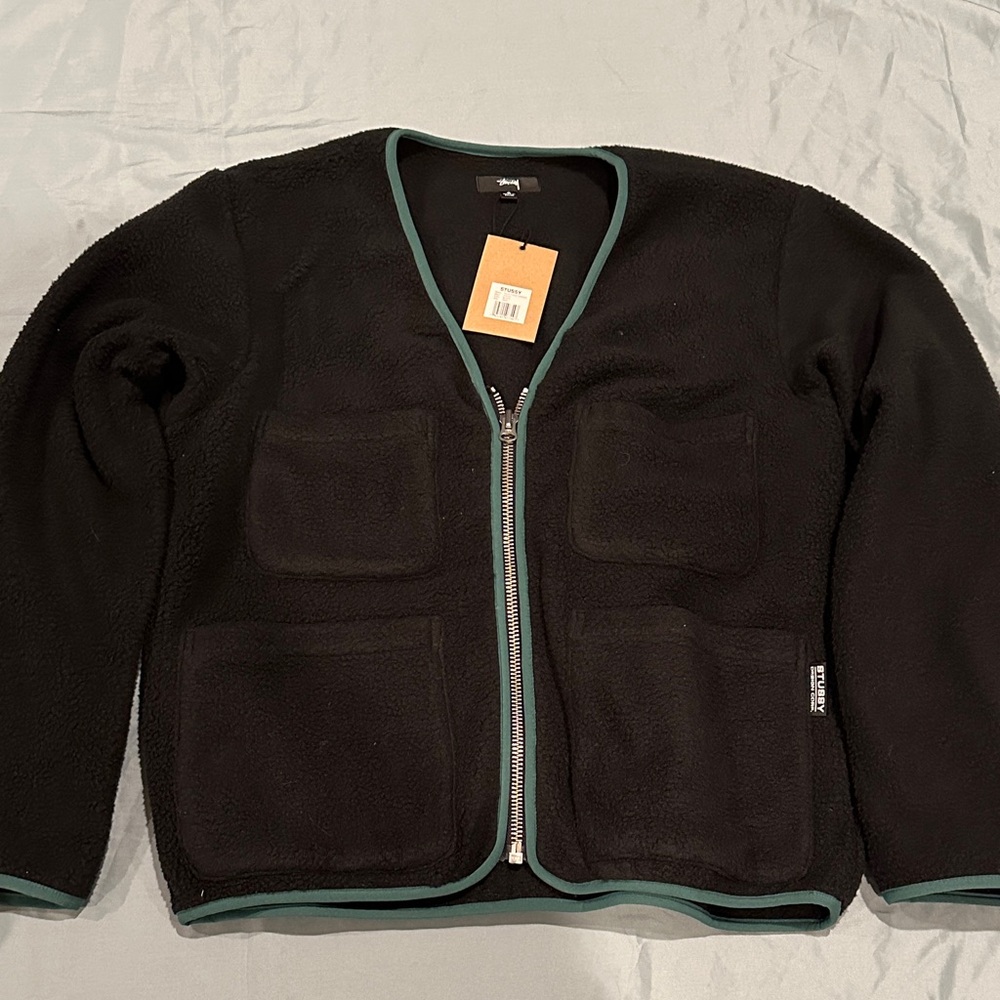 Stussy Women’s Polar Fleece Cardigan Jacket, Black, Size S, 218131